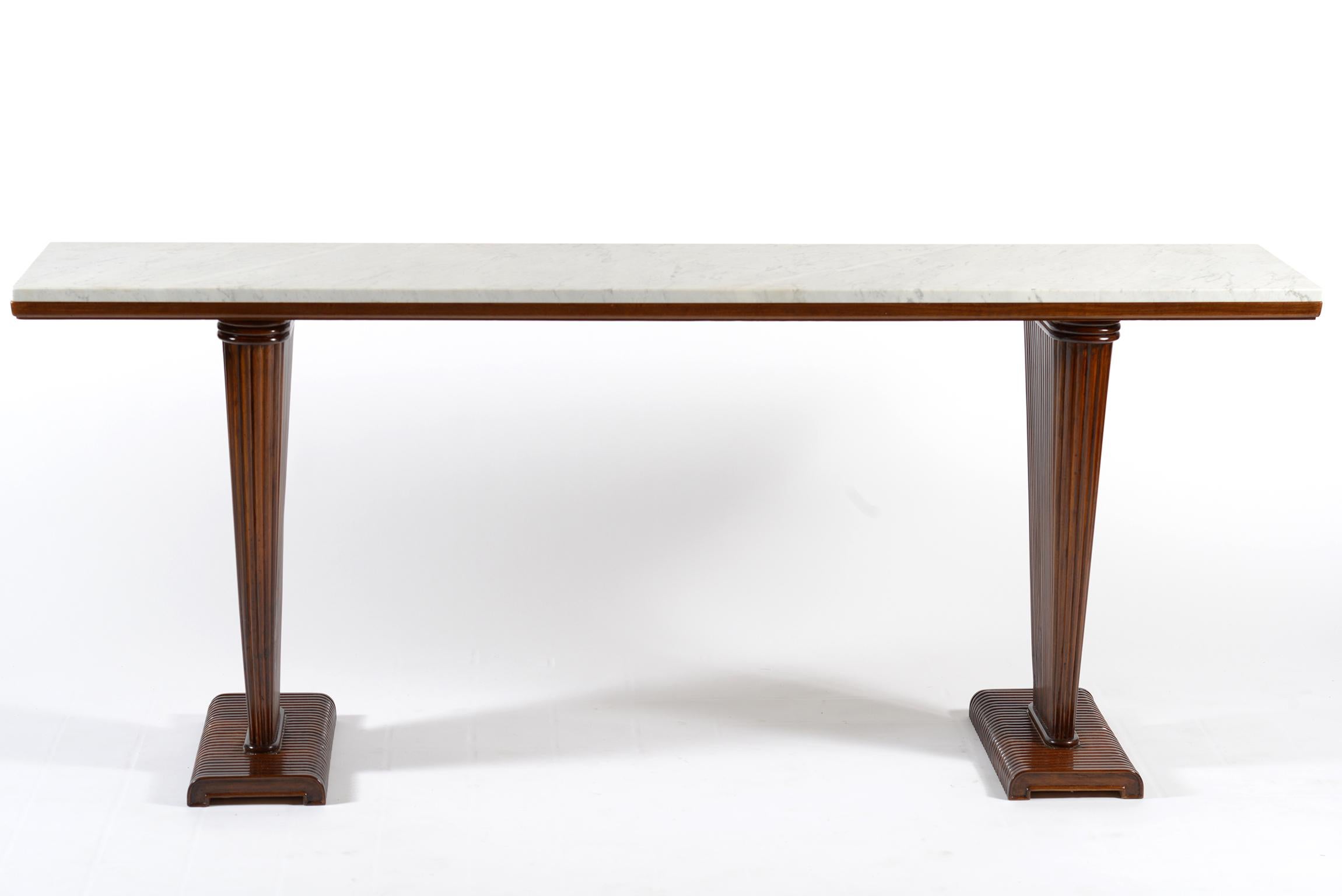 Midcentury Italian Console with White Marble Top, 1940 In Good Condition In Firenze, Toscana