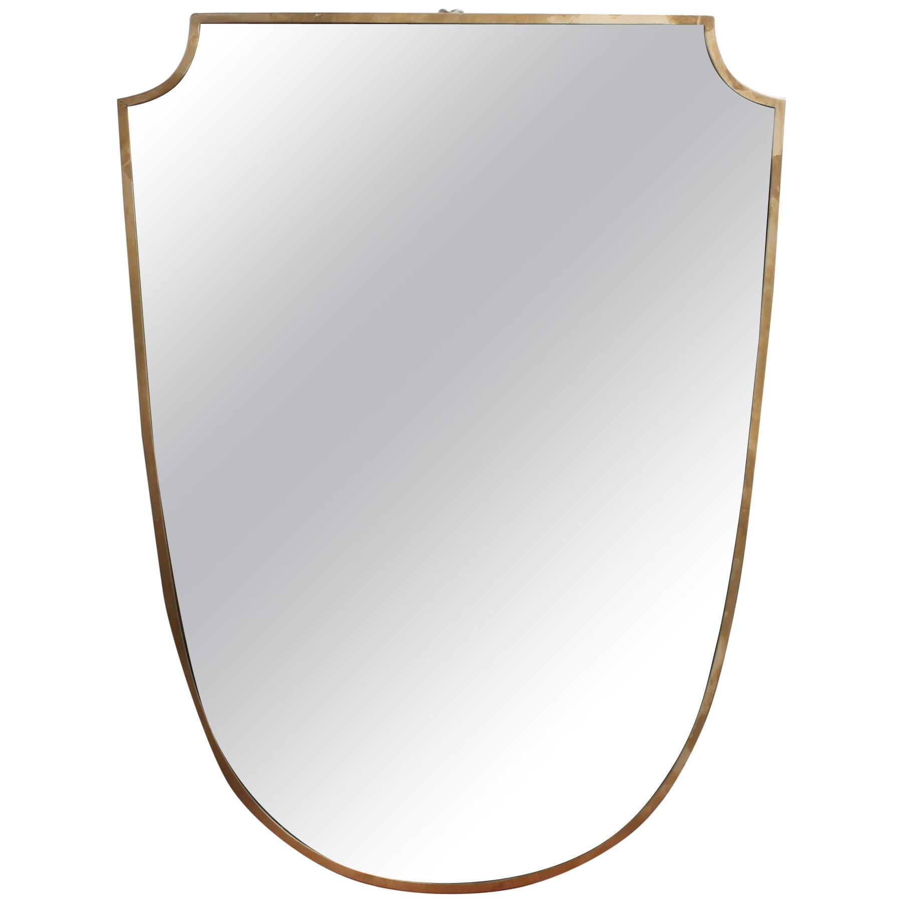 Midcentury Italian Crest-Shaped Wall Mirror with Brass Frame, 1950s, Large