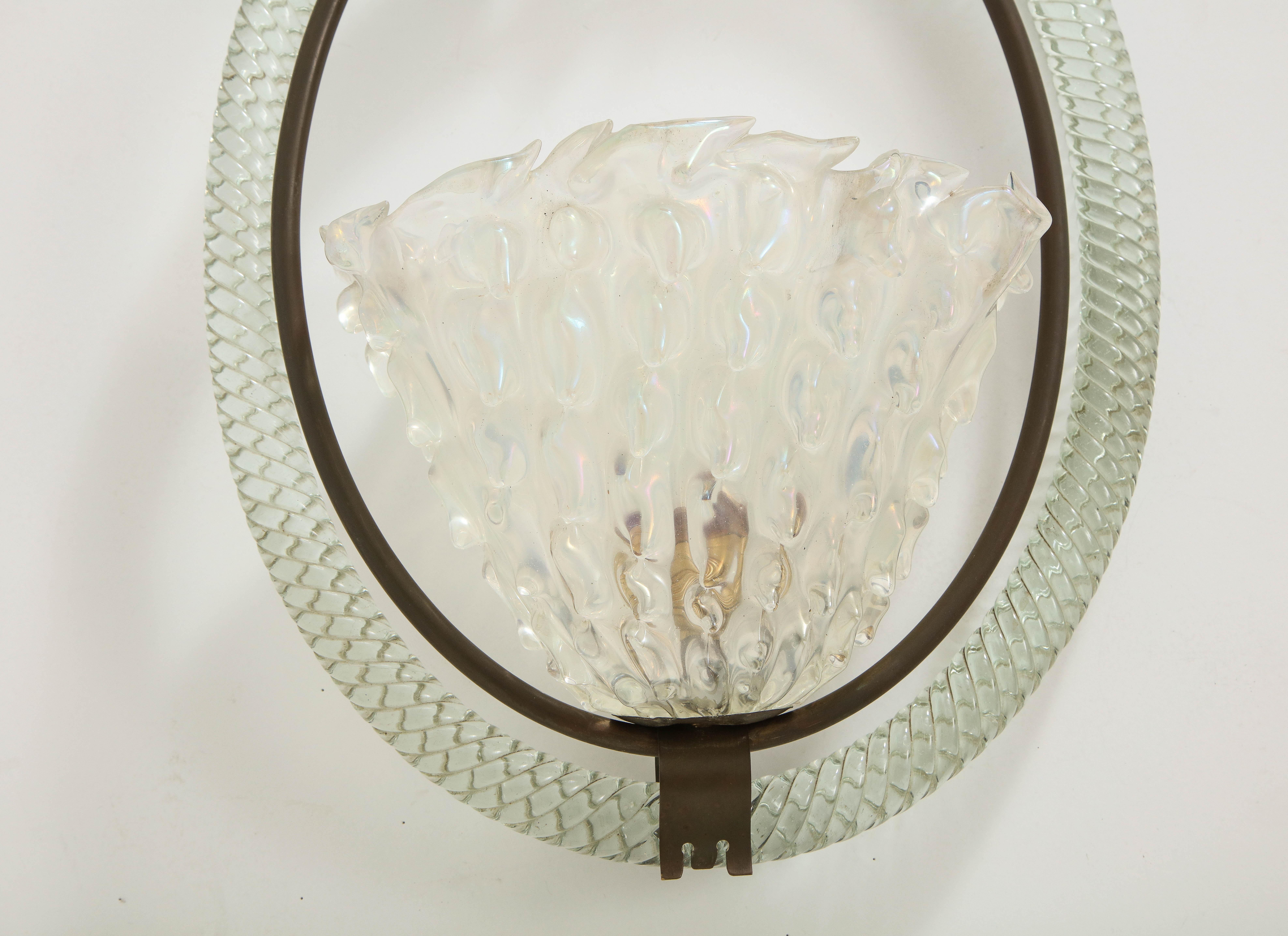 Mid-Century Modern Midcentury Italian Crystal and Brass Pendant Light by Barovier & Toso, 1940s