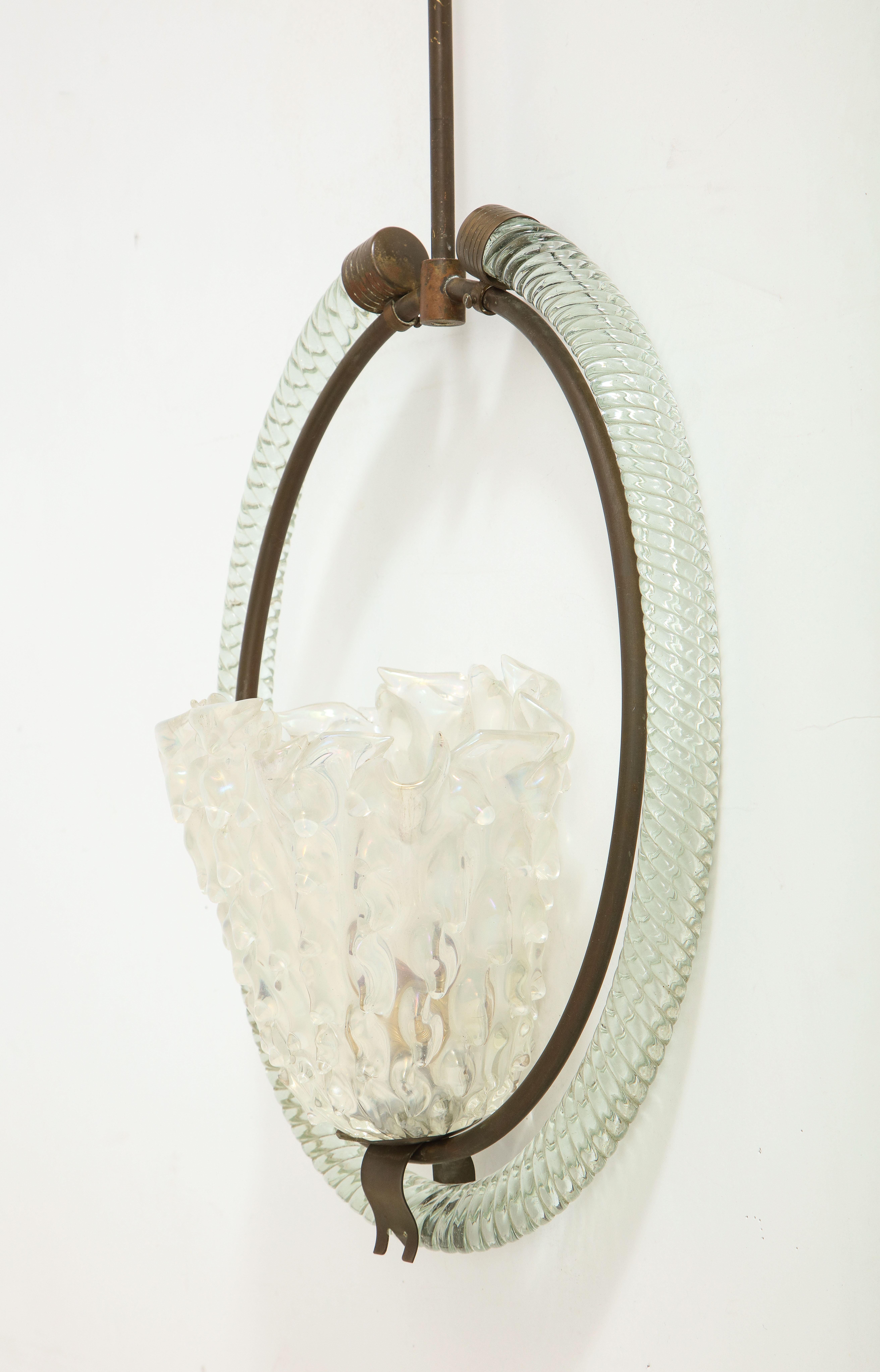 Mid-20th Century Midcentury Italian Crystal and Brass Pendant Light by Barovier & Toso, 1940s