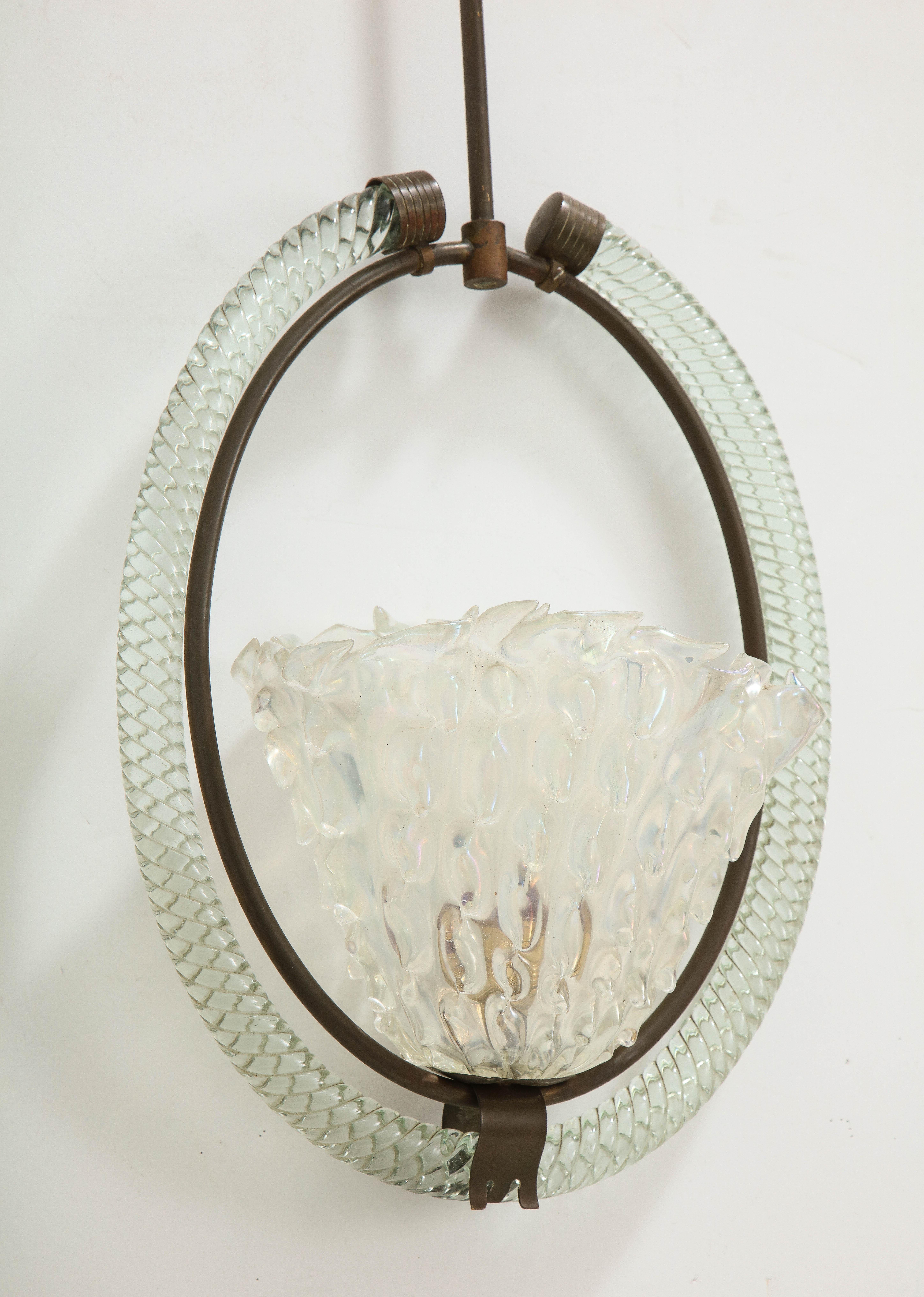 Midcentury Italian Crystal and Brass Pendant Light by Barovier & Toso, 1940s 1