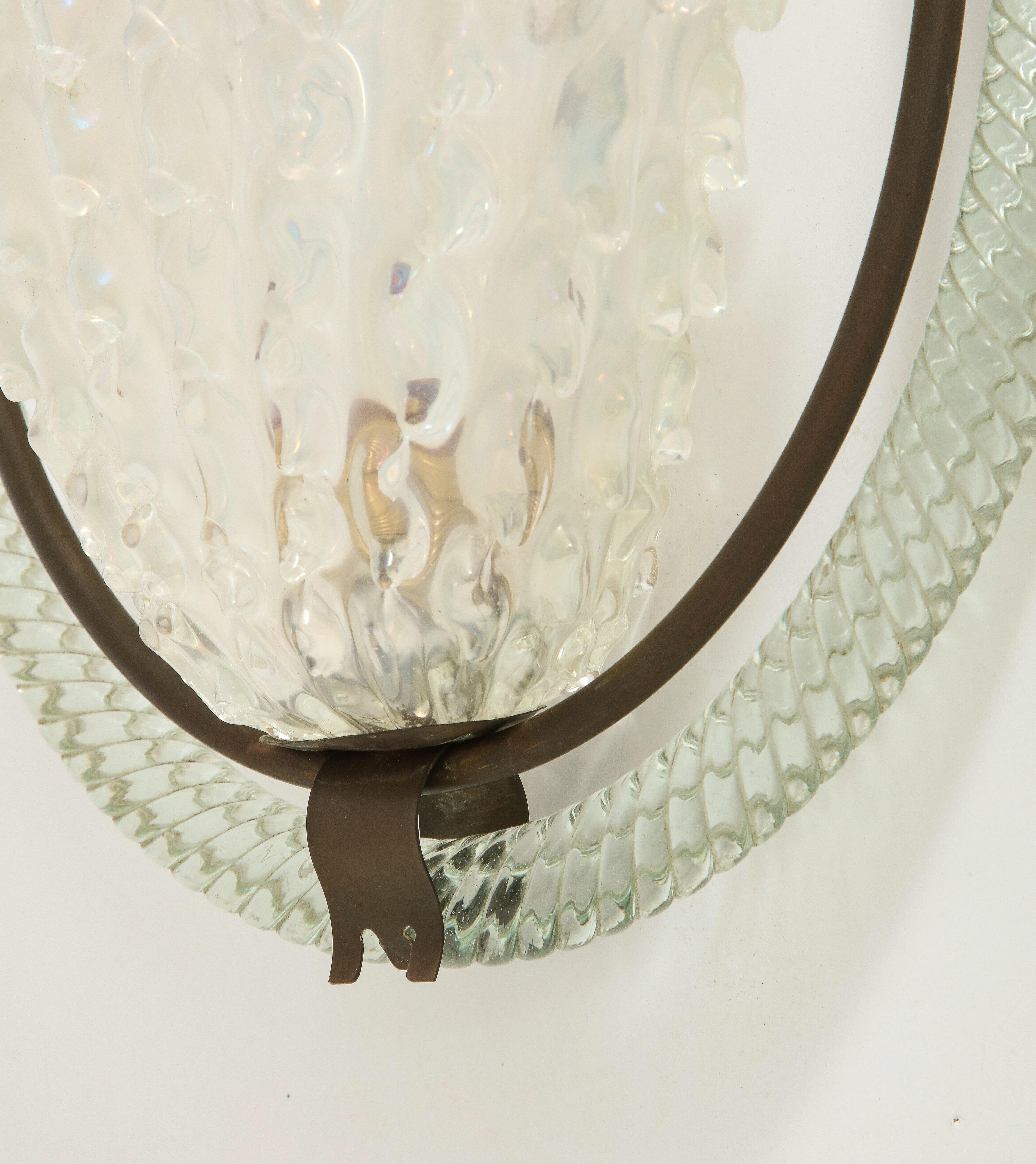 Midcentury Italian Crystal and Brass Pendant Light by Barovier & Toso, 1940s 2