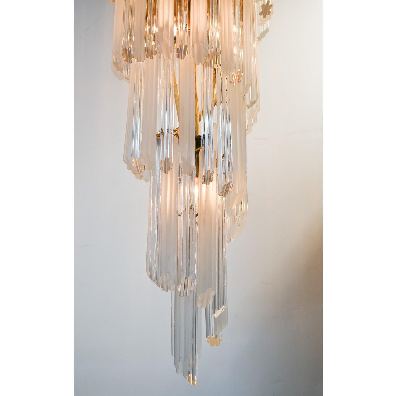 Frosted Midcentury Italian Crystal Waterfall Chandelier