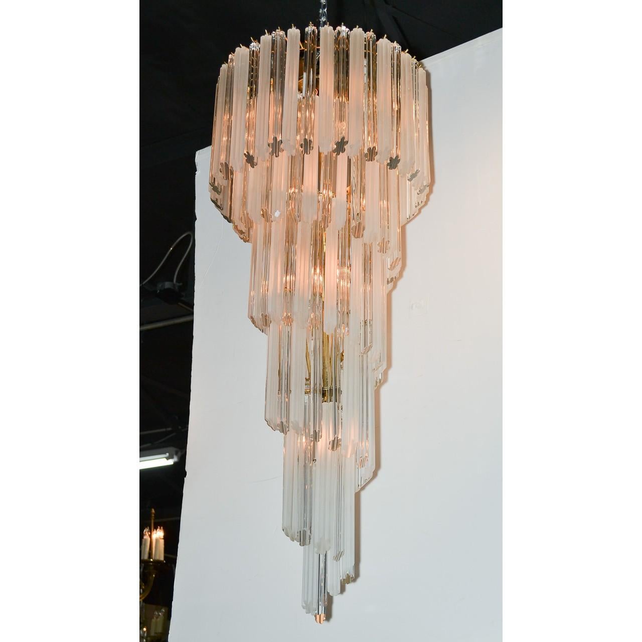 Midcentury Italian Crystal Waterfall Chandelier In Good Condition In Dallas, TX