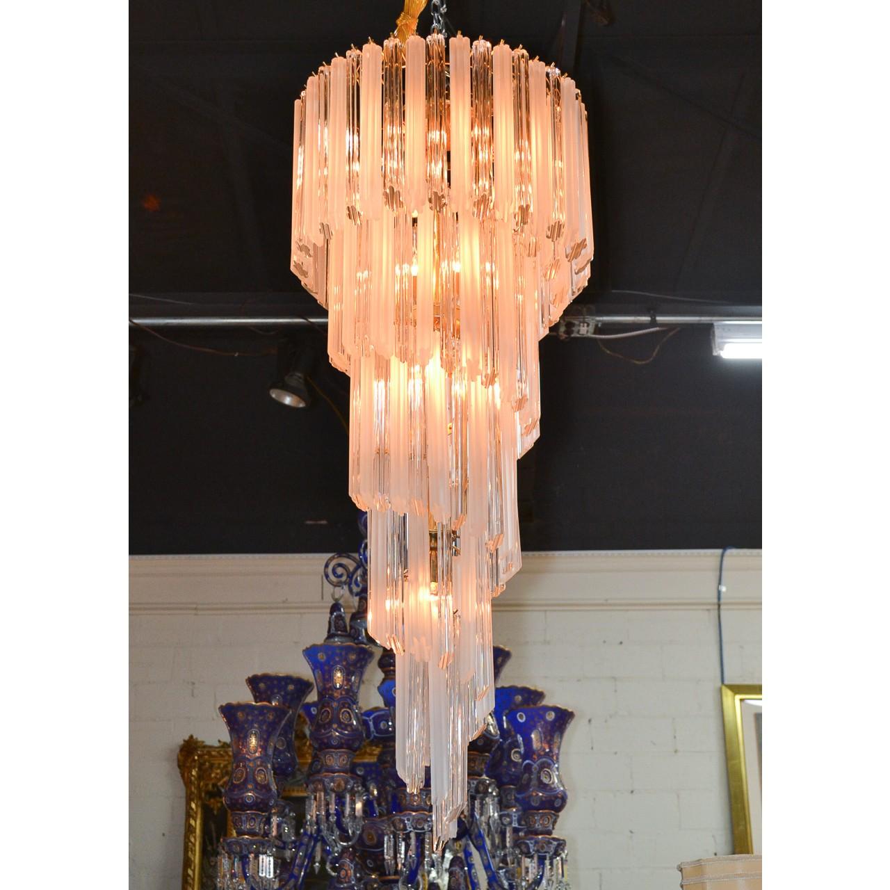 Midcentury Italian Crystal Waterfall Chandelier 2