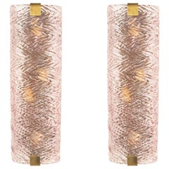 Midcentury Italian Cylindrical Pink Texturized Glass Sconces