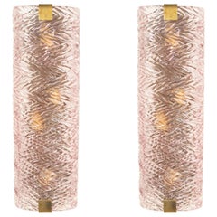 Midcentury Italian Cylindrical Pink Texturized Glass Sconces