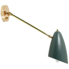 Midcentury Italian Dark Grey and Brass Reading Light Sconce, 1950s