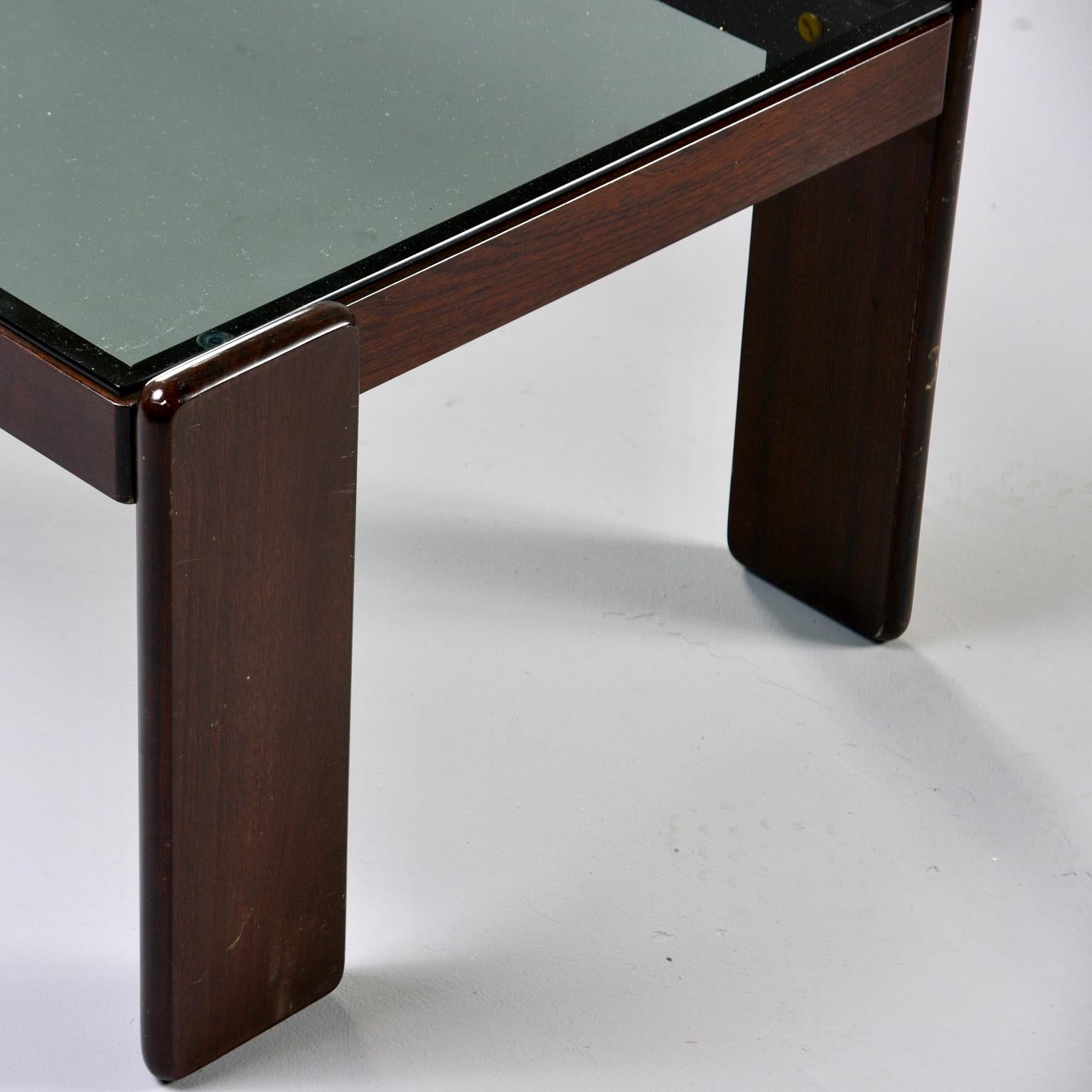 Mid-Century Modern Midcentury Italian Dark Wood Framed Cocktail Table with Smoke Colored Glass For Sale