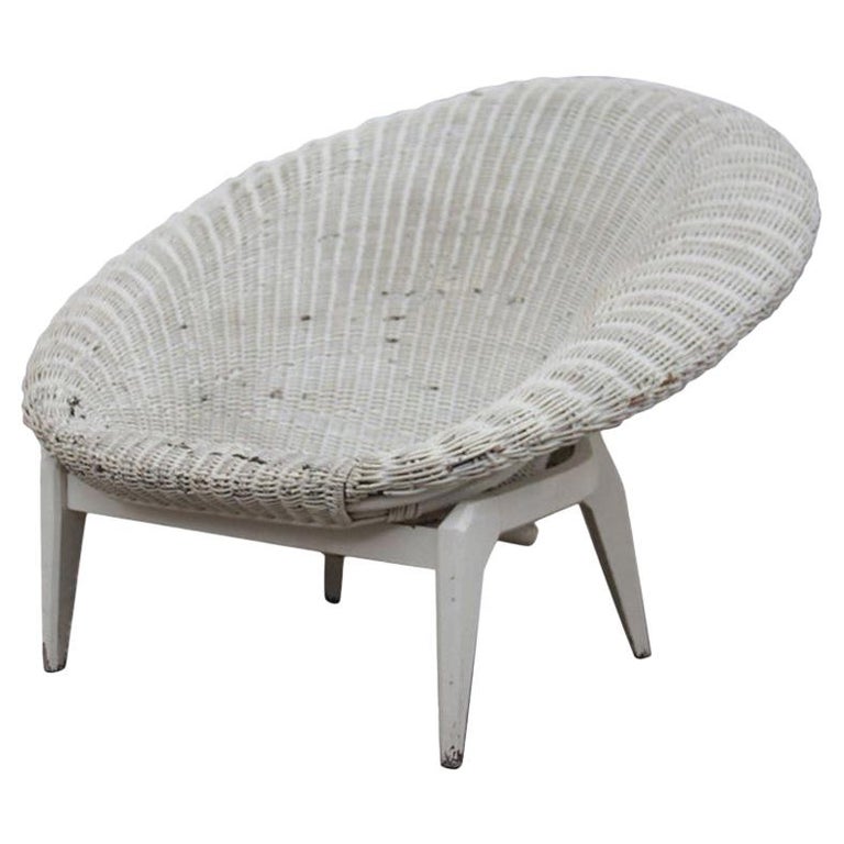 Midcentury Italian Design Bamboo Armchair White 1950 Curved For Sale