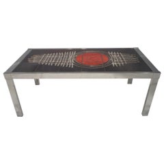 Midcentury Italian Design Chrome and Ceramic Top Coffee Table
