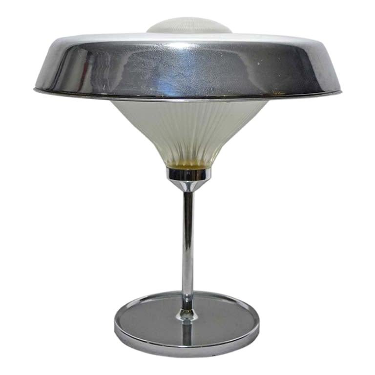 Midcentury Italian Design Desk Table Lamp by BBPR Studio Chrome and Clear Glass For Sale