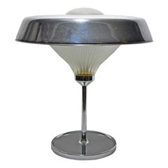 Retro Midcentury Italian Design Desk Table Lamp by BBPR Studio Chrome and Clear Glass