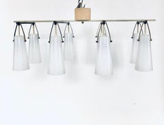 Midcentury Italian Design Glass & Brass XL Chandelier, Italy 1950's