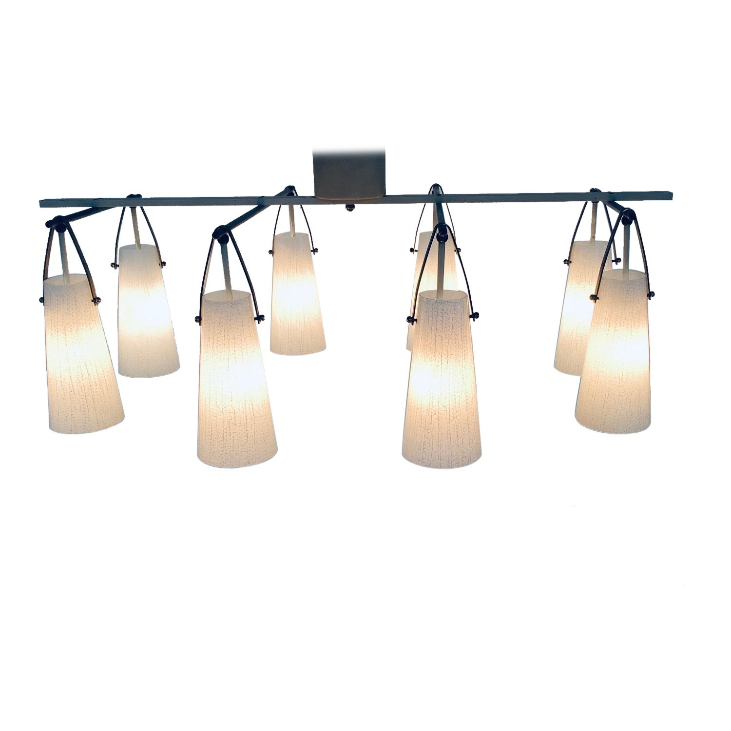 Lampadario XL in vetro e ottone di design italiano del Medioevo, Italia anni '50