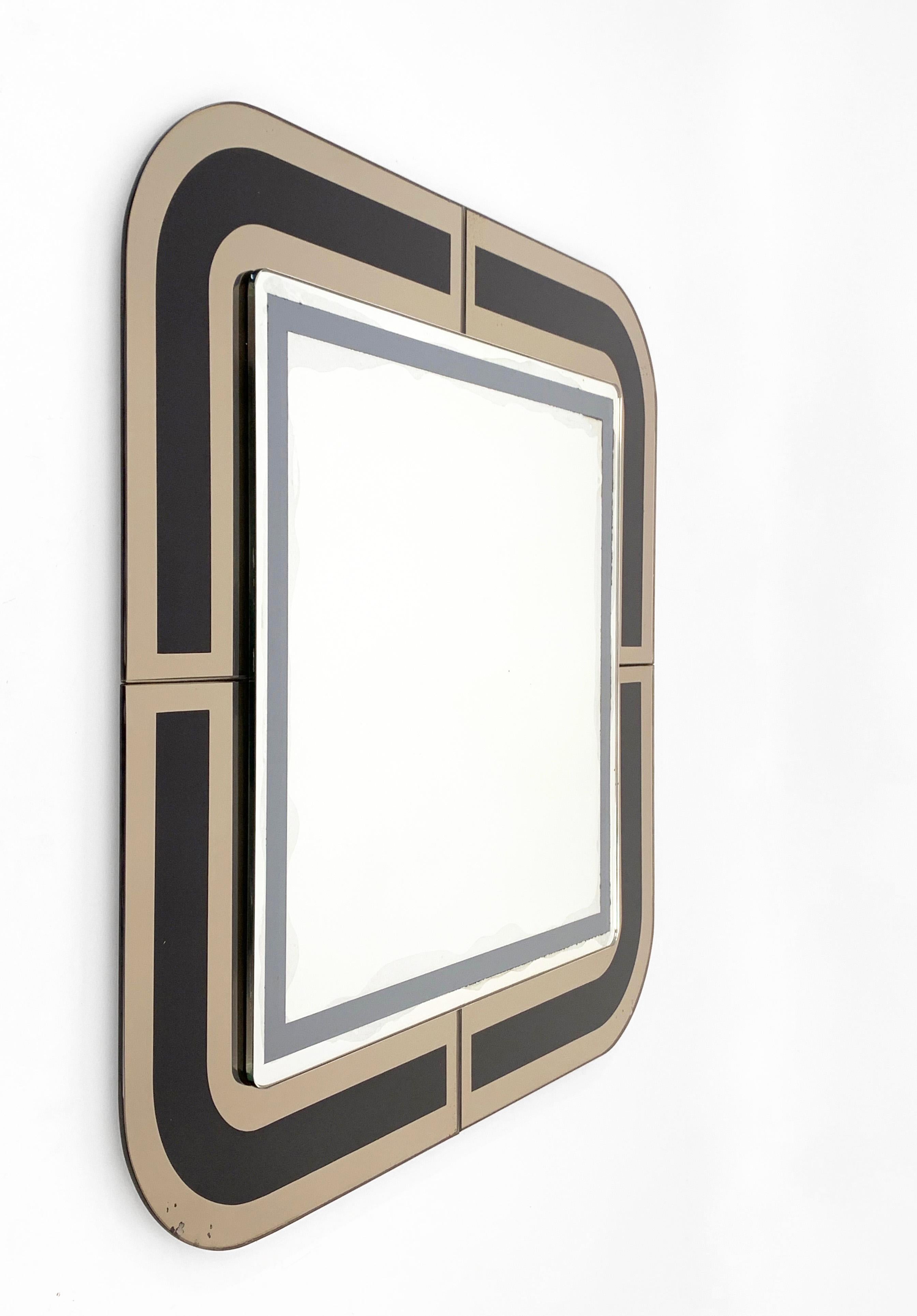 Quadratischer italienischer Spiegel mit Doppelrahmen, 1980er Jahre (Moderne der Mitte des Jahrhunderts)