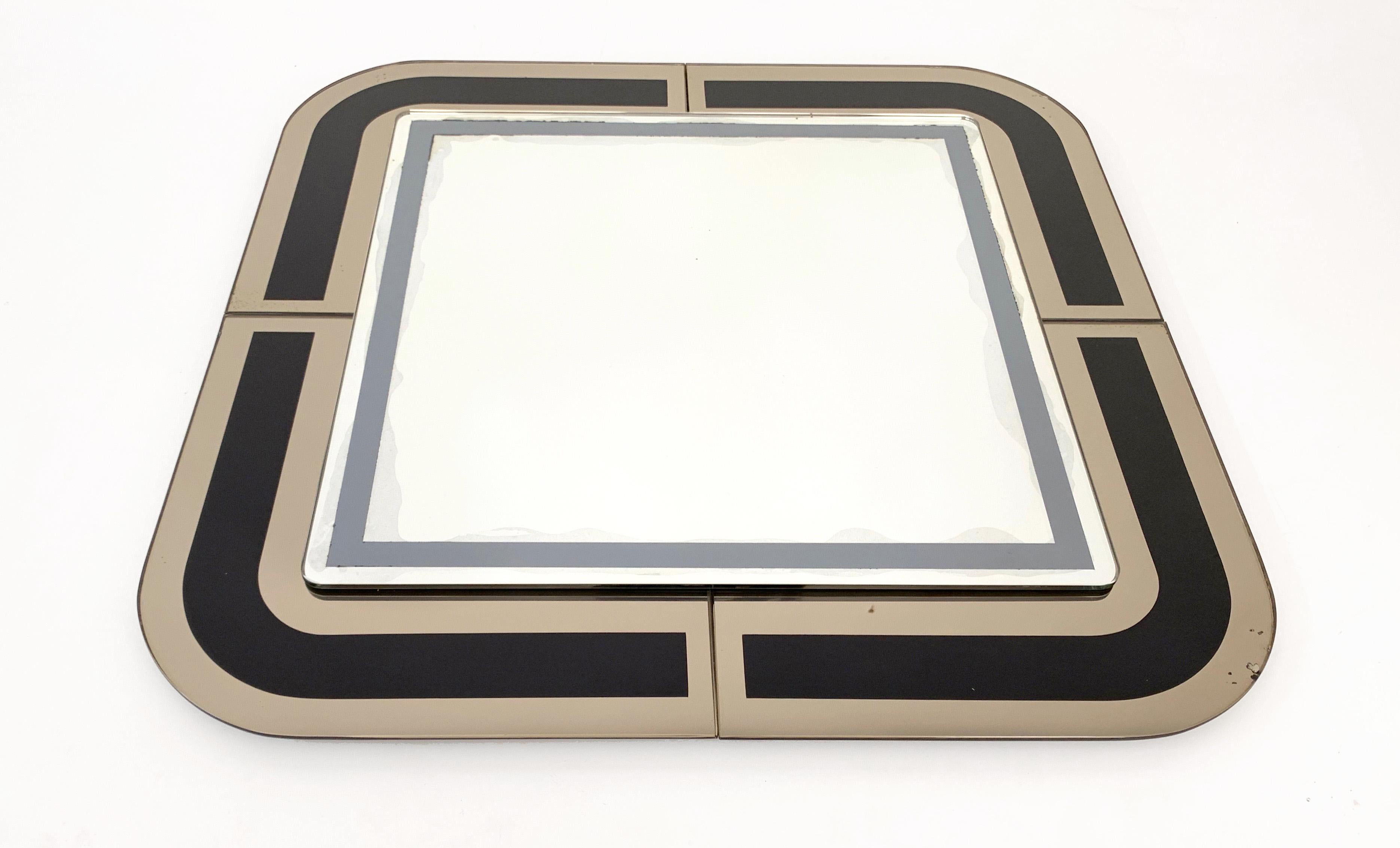 Bronzed Midcentury Italian Designed Square Italian Mirror with Double Frame, 1980s