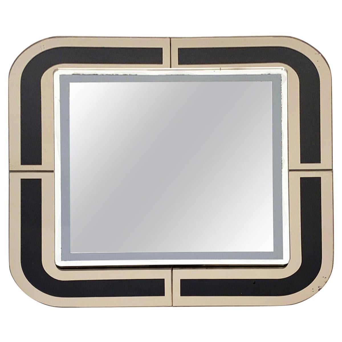 Midcentury Italian Designed Square Italian Mirror with Double Frame, 1980s