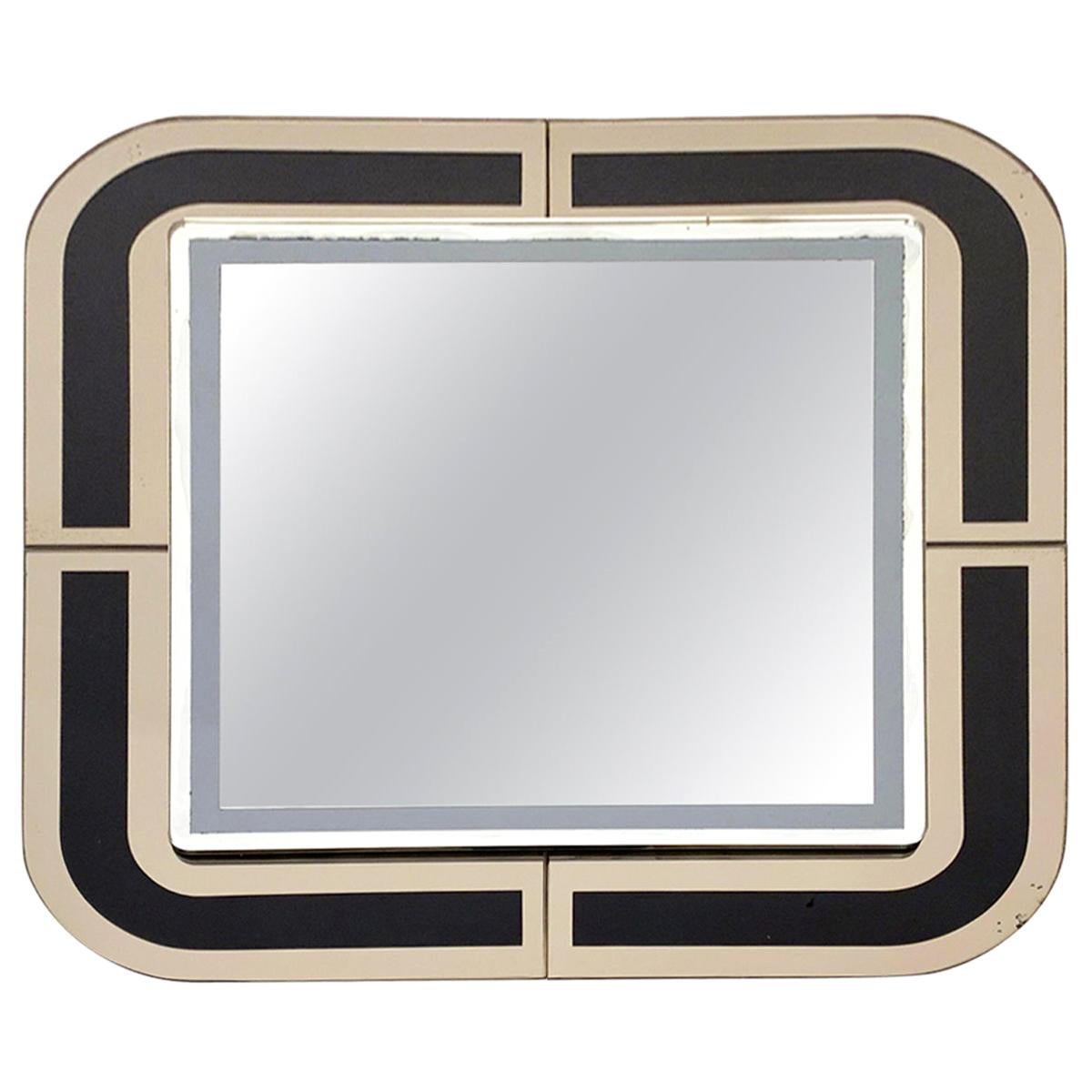 Midcentury Italian Designed Square Italian Mirror with Double Frame, 1980s