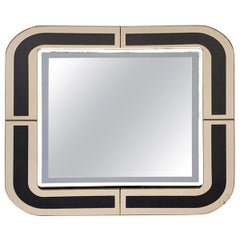 Specchio quadrato di design italiano del Medioevo con doppia cornice, anni '80