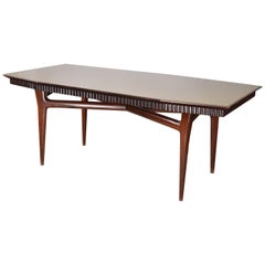 Midcentury Italian Dining Table with Green Glass Top and Fluted Edge