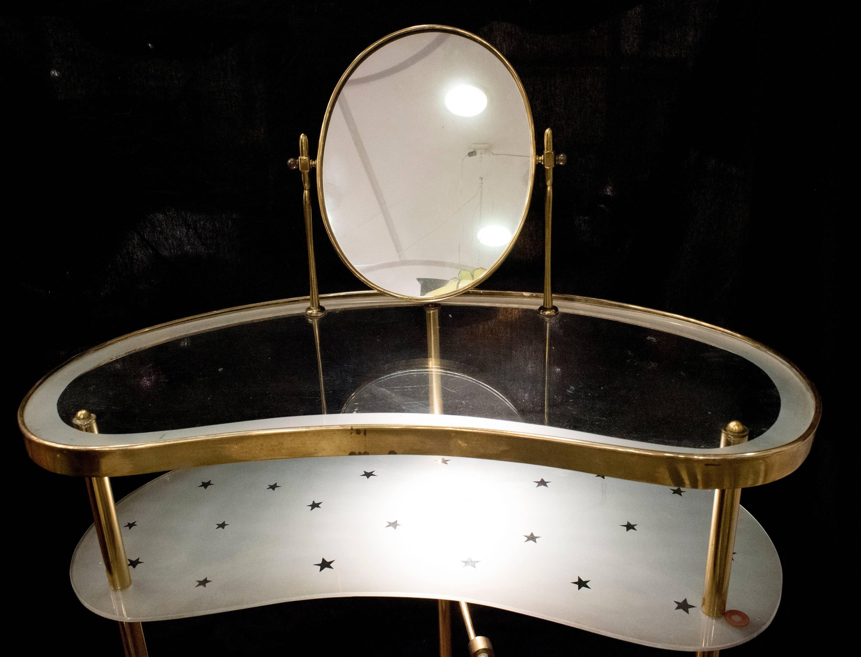 Mid-Century Modern Midcentury Italian Dressing Table by Gio Ponti, Glass and Gilded Brass