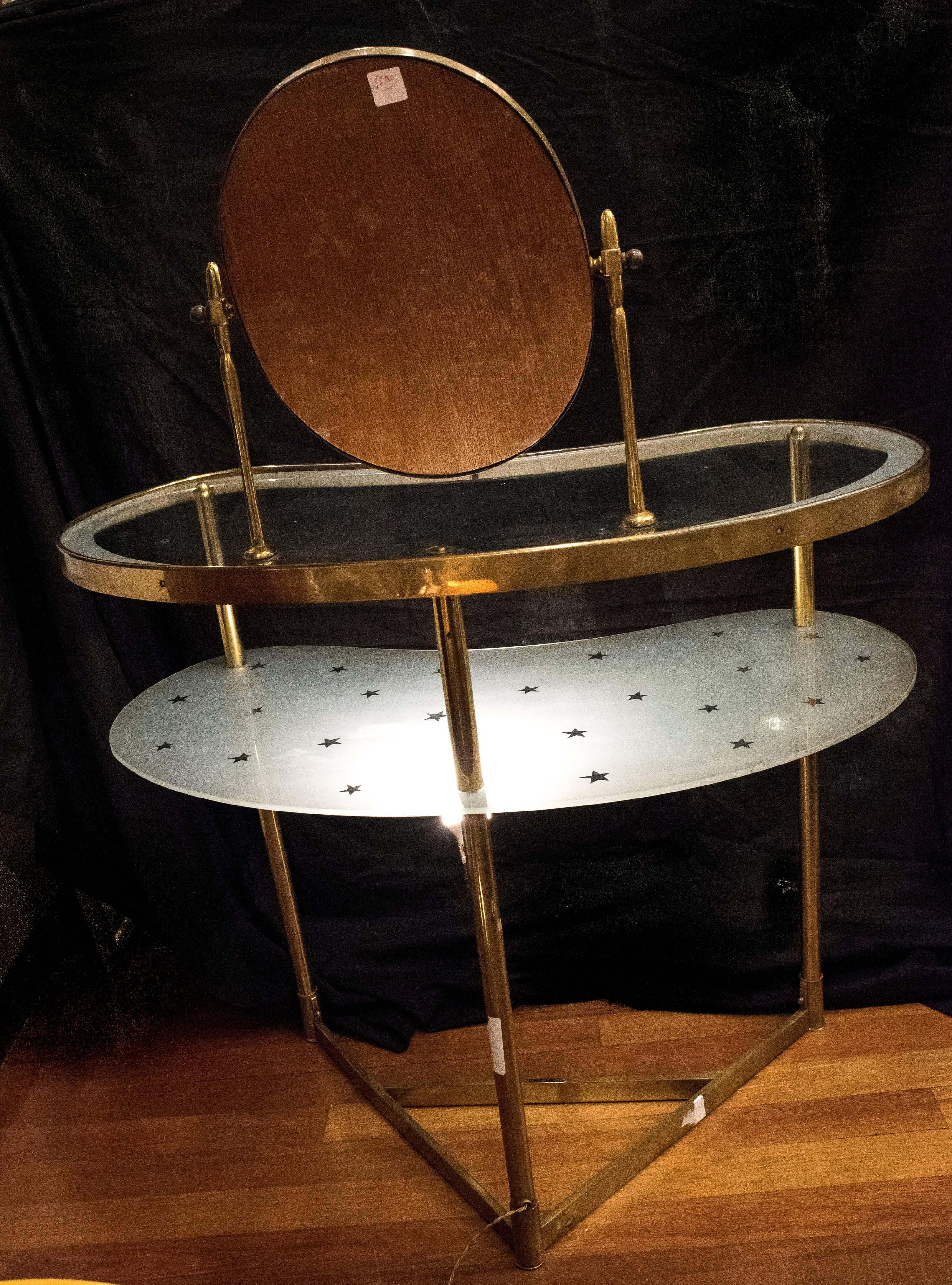 Midcentury Italian Dressing Table by Gio Ponti, Glass and Gilded Brass 3
