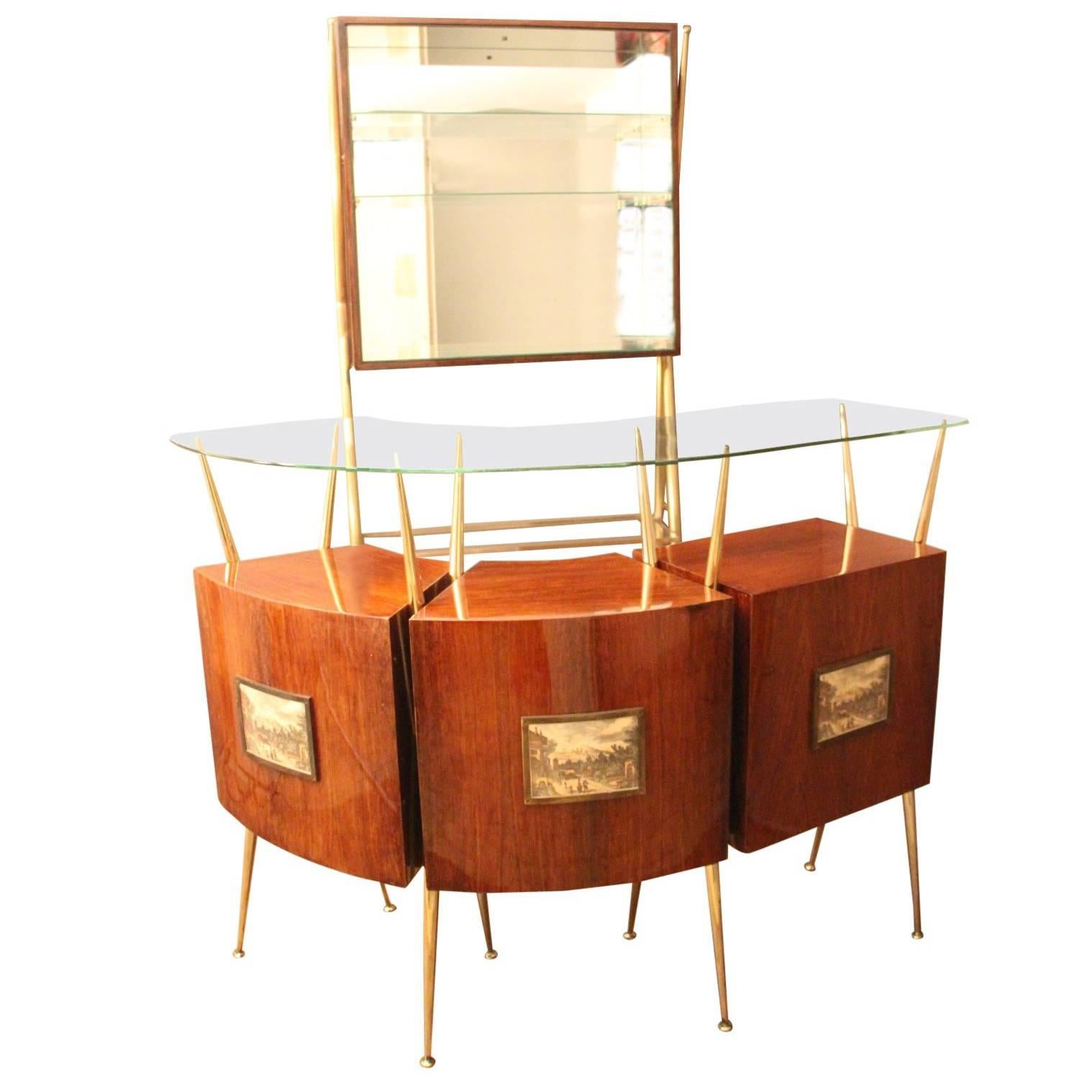 Midcentury Italian Dry Bar Cabinet in the Style of Gio Ponti