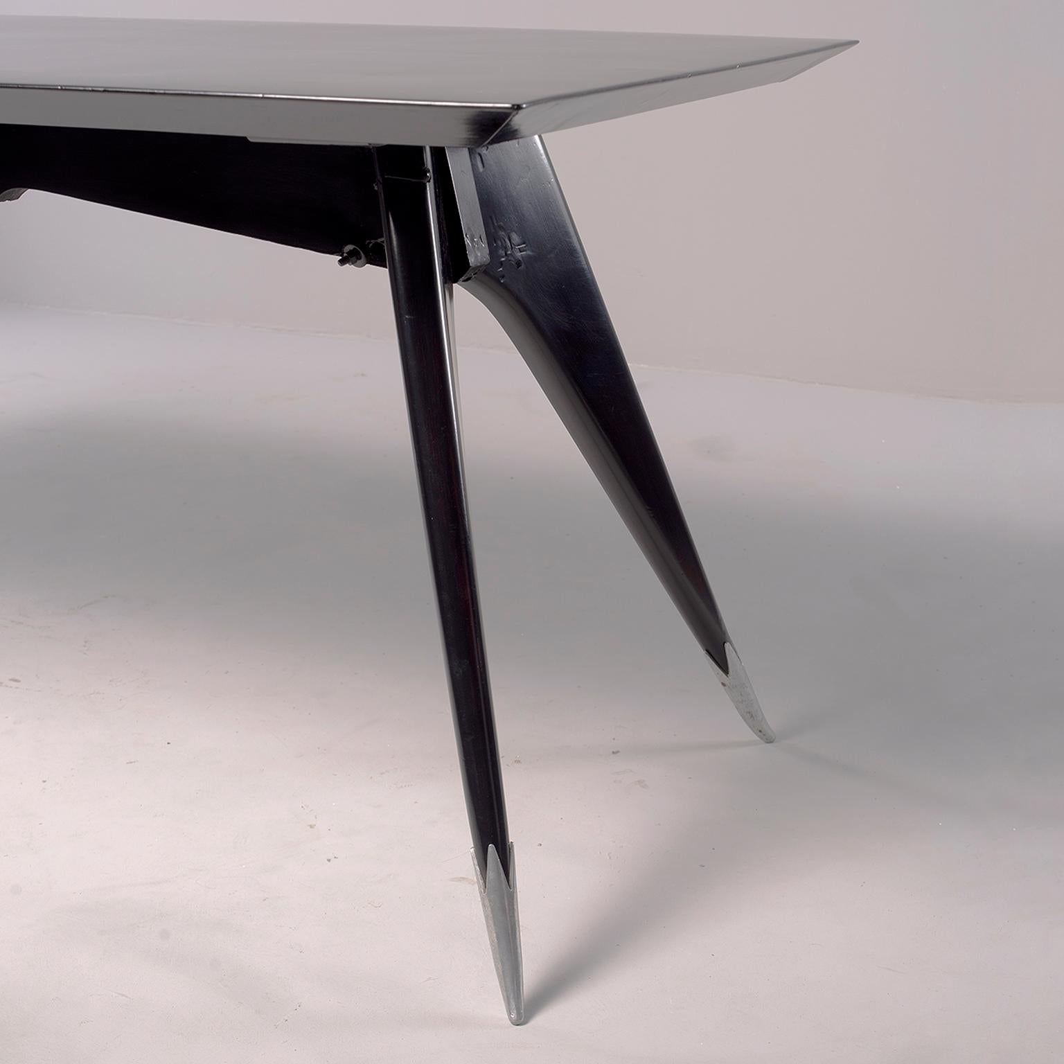 Midcentury Italian Ebonized Dining Table with Tapered Legs and Silver Leg Caps 5