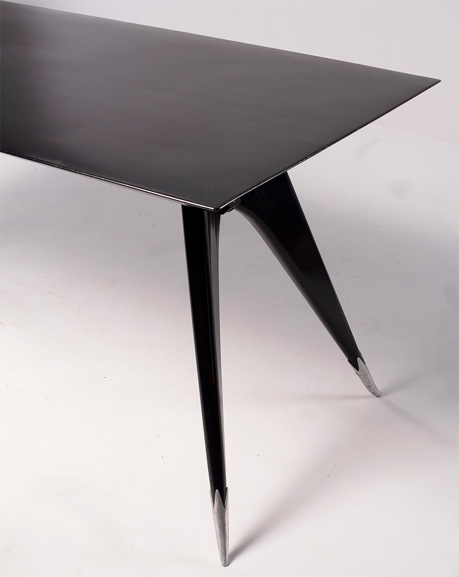 Midcentury Italian Ebonized Dining Table with Tapered Legs and Silver Leg Caps 7