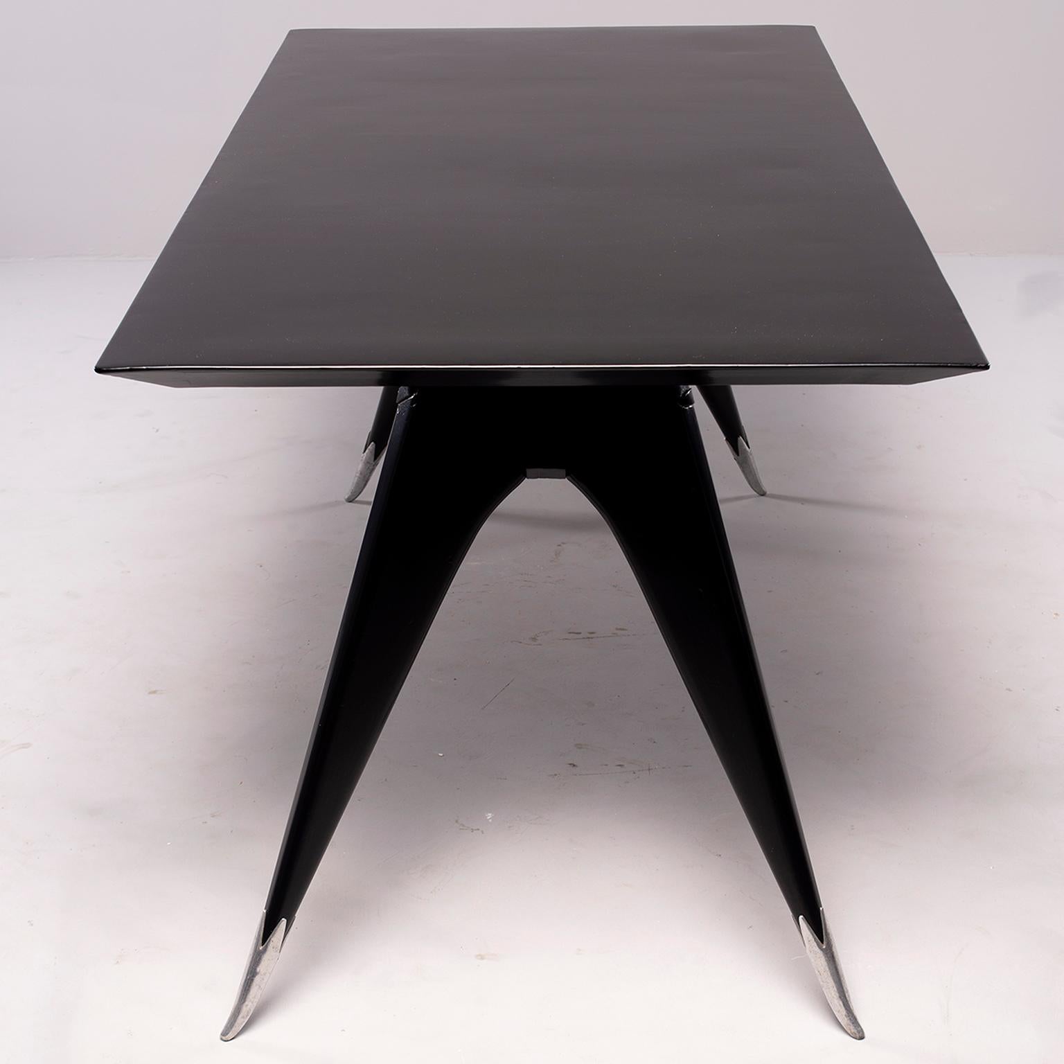 Mid-Century Modern Midcentury Italian Ebonized Dining Table with Tapered Legs and Silver Leg Caps