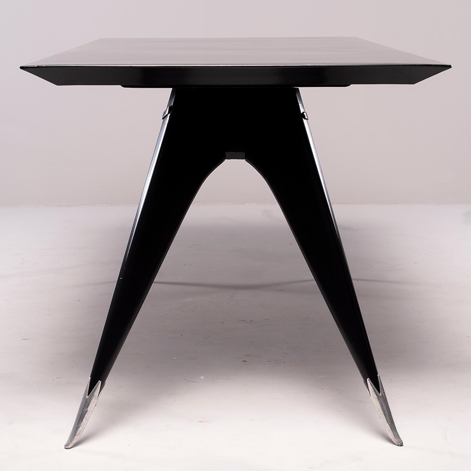 Midcentury Italian Ebonized Dining Table with Tapered Legs and Silver Leg Caps 1