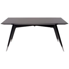 Midcentury Italian Ebonized Dining Table with Tapered Legs and Silver Leg Caps