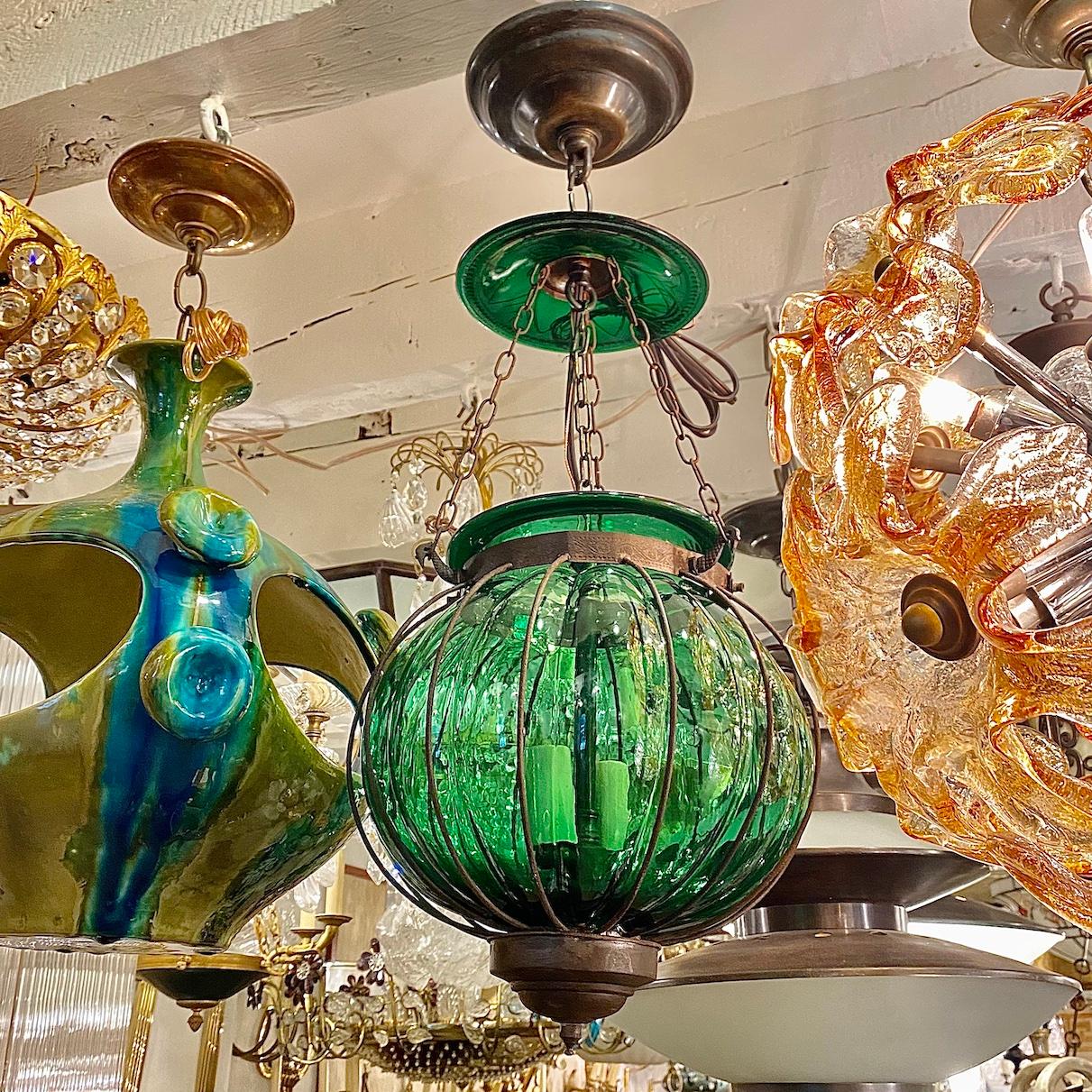 Midcentury Italian Emerald Glass Lantern For Sale 4