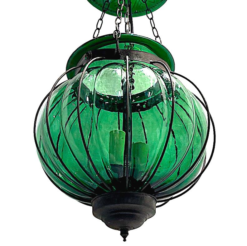 Hand-Crafted Midcentury Italian Emerald Glass Lantern For Sale