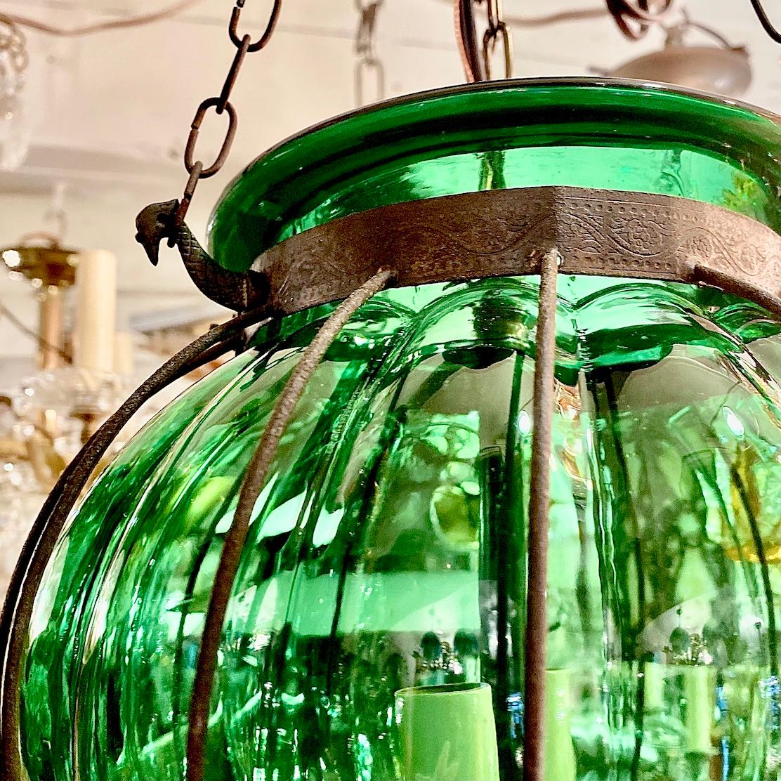 Mid-20th Century Midcentury Italian Emerald Glass Lantern For Sale