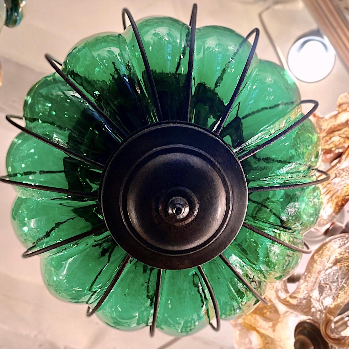 Midcentury Italian Emerald Glass Lantern For Sale 3