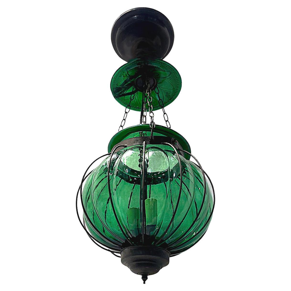 Midcentury Italian Emerald Glass Lantern For Sale