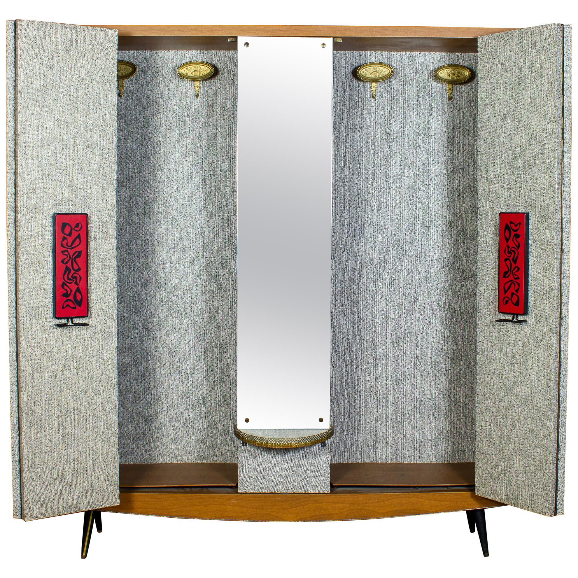 Midcentury Italian Entrance Wardrobe with Mirror by Umberto Mascagni