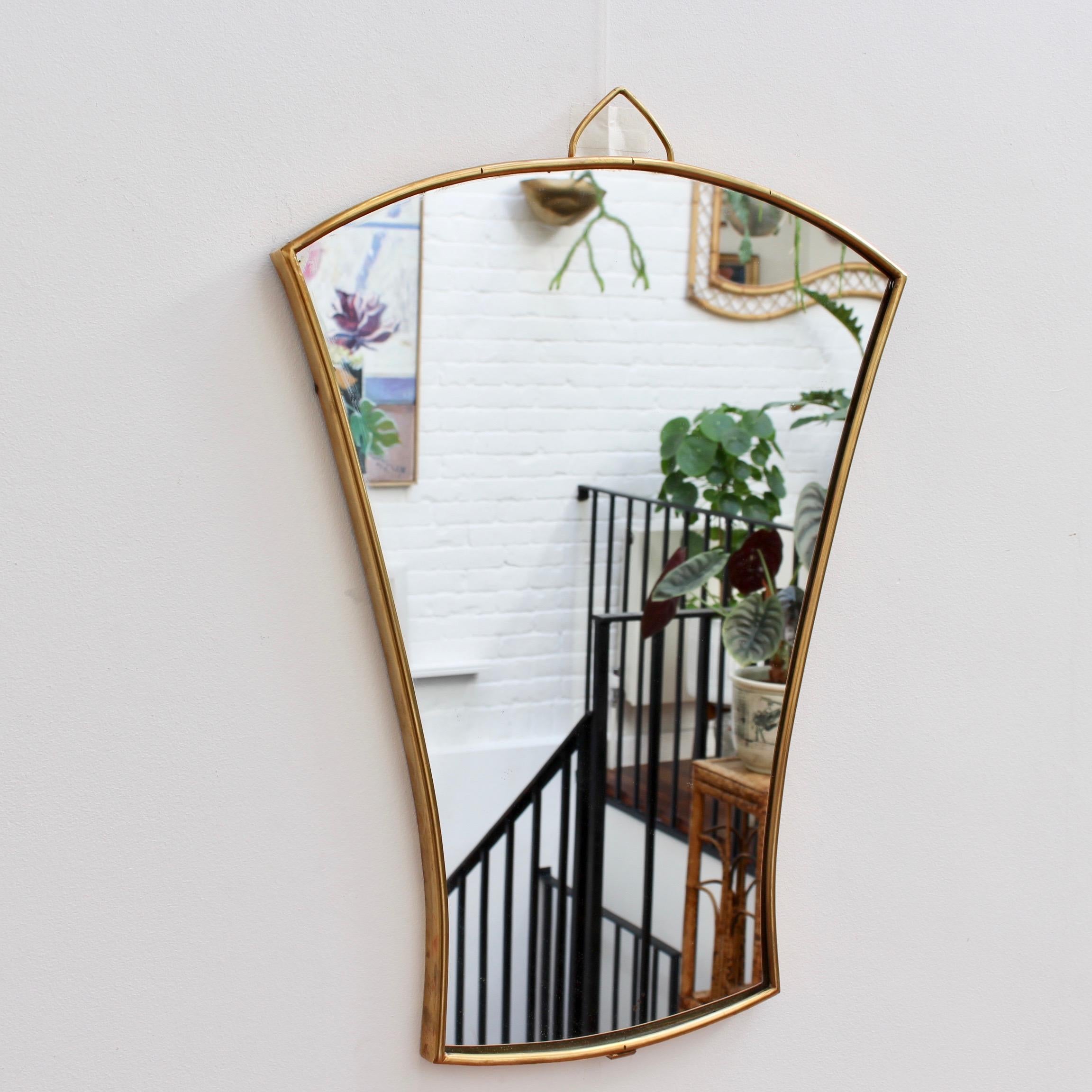 Midcentury Italian Fan-Shaped Wall Mirror with Brass Frame, circa 1950s, Small 5