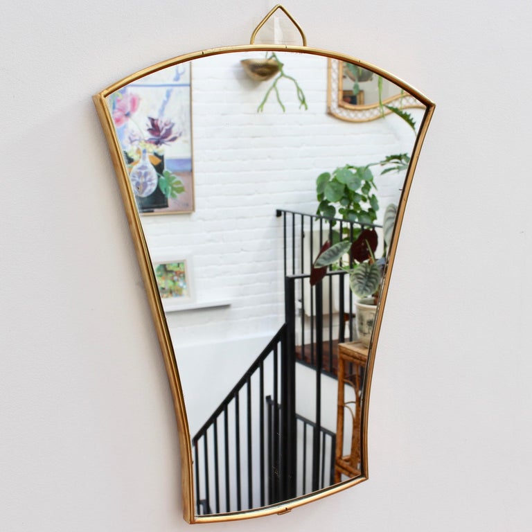 Midcentury Italian FanShaped Wall Mirror with Brass Frame, circa 1950s