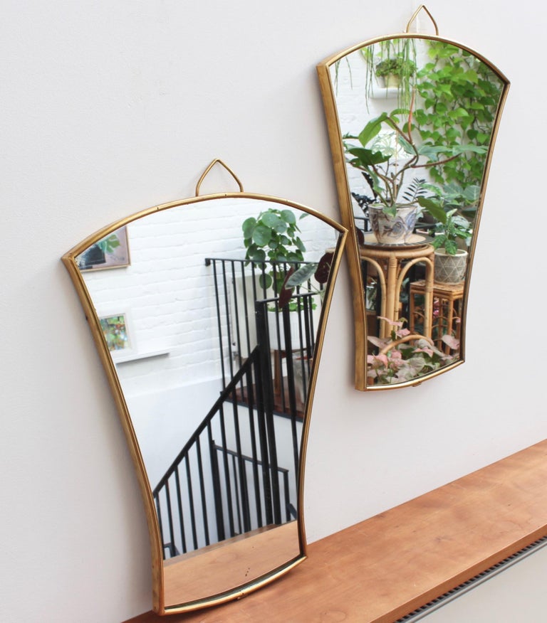 Midcentury Italian FanShaped Wall Mirror with Brass Frame, circa 1950s