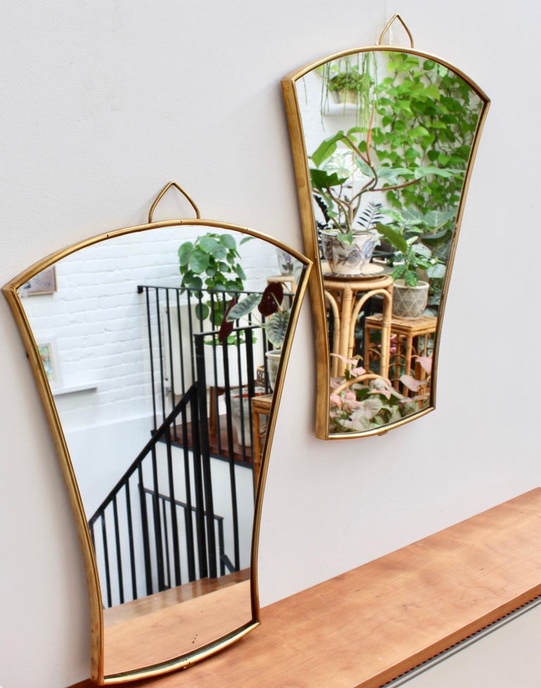 Midcentury Italian FanShaped Wall Mirror with Brass Frame, circa 1950s