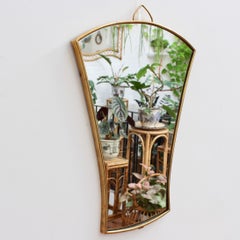 Midcentury Italian Fan-Shaped Wall Mirror with Brass Frame, circa 1950s, Small