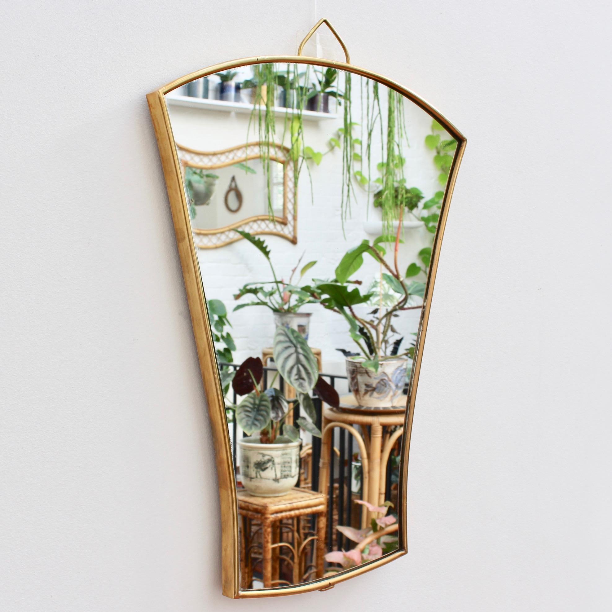 Mid-Century Modern Midcentury Italian Fan-Shaped Wall Mirror with Brass Frame, circa 1950s, Small