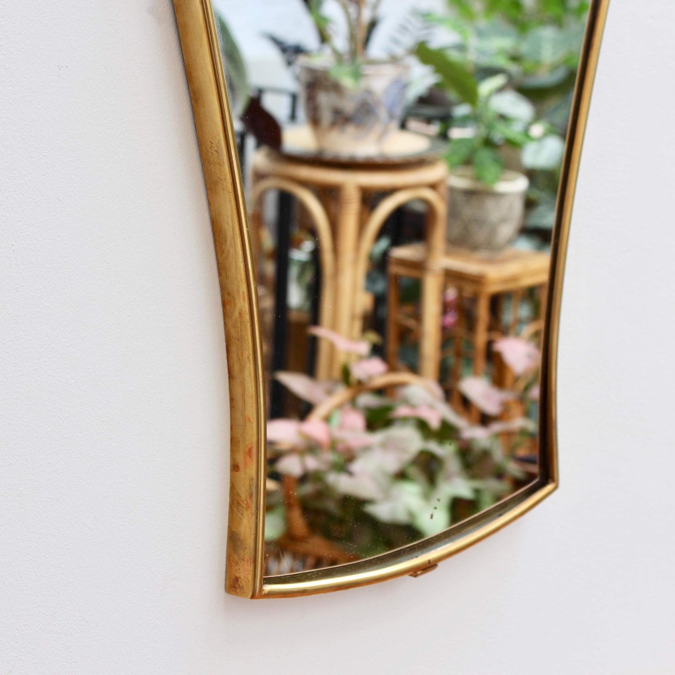 Mid-20th Century Midcentury Italian Fan-Shaped Wall Mirror with Brass Frame, circa 1950s, Small