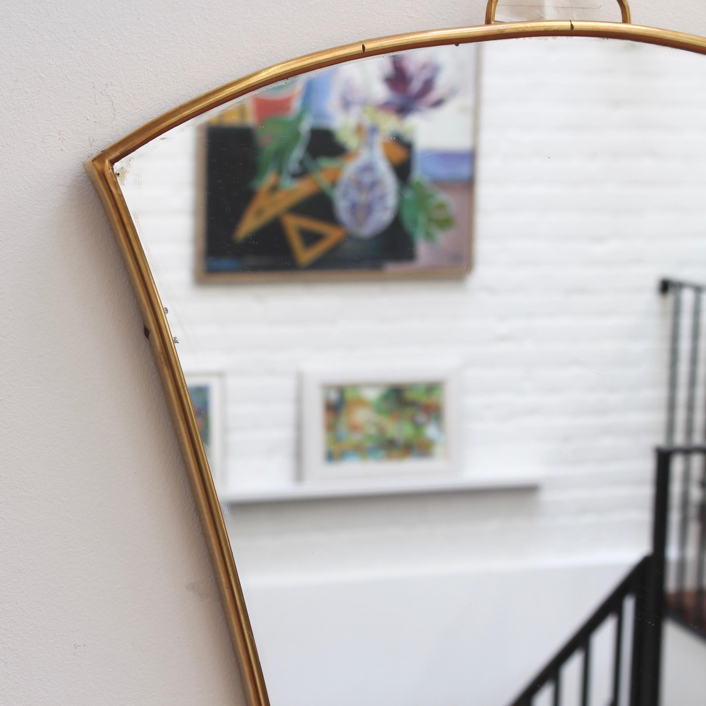 Midcentury Italian Fan-Shaped Wall Mirror with Brass Frame, circa 1950s, Small 1