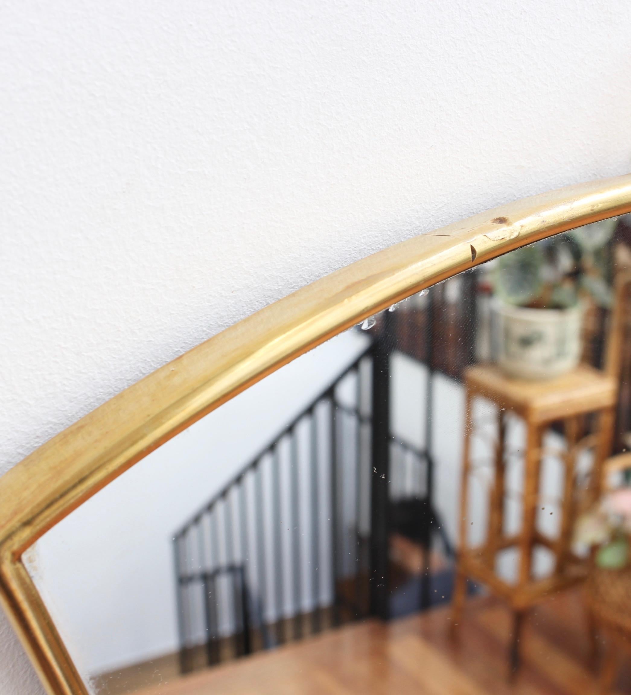 Midcentury Italian Fan-Shaped Wall Mirror with Brass Frame, circa 1950s, Small 3