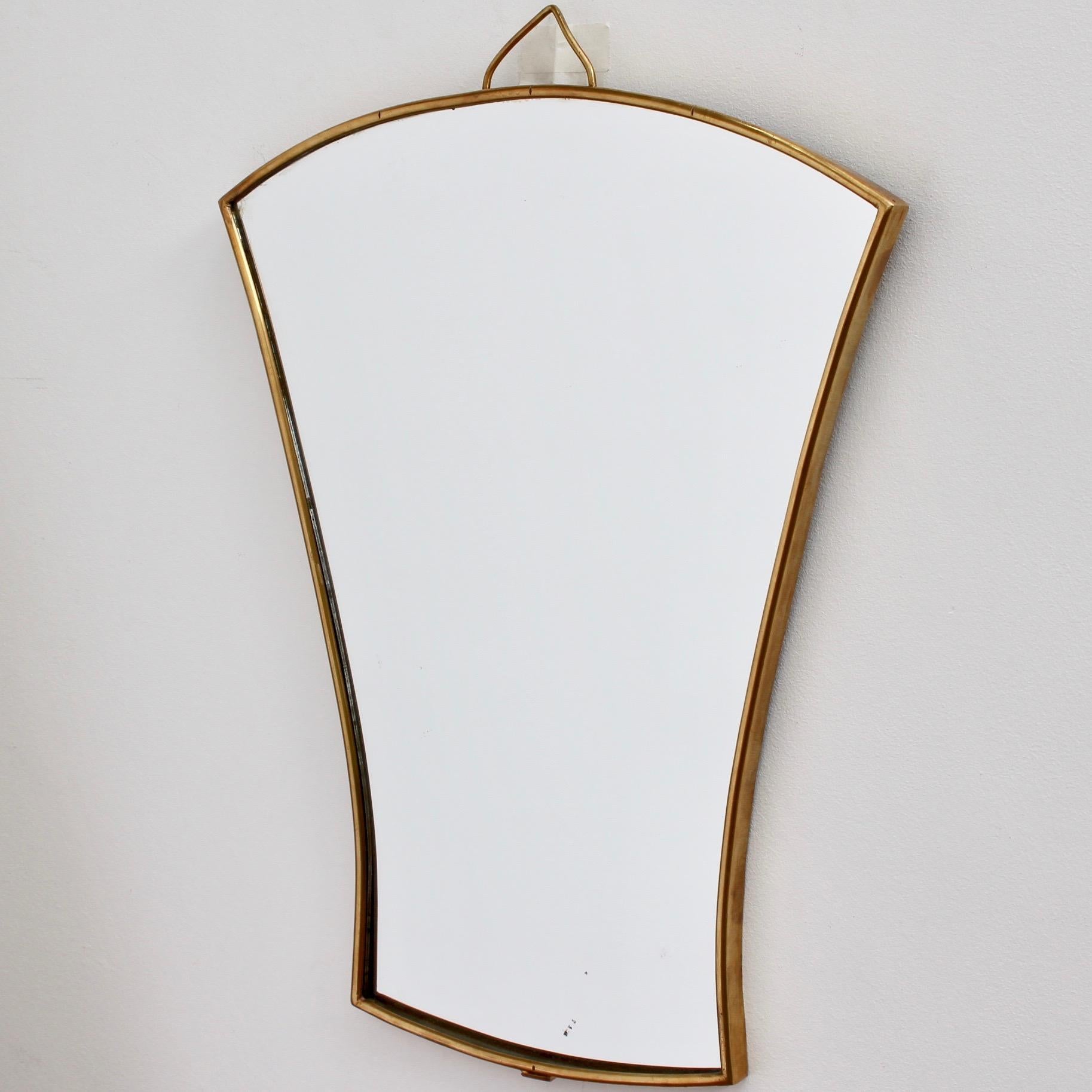 Midcentury Italian Fan-Shaped Wall Mirror with Brass Frame, circa 1950s, Small 3