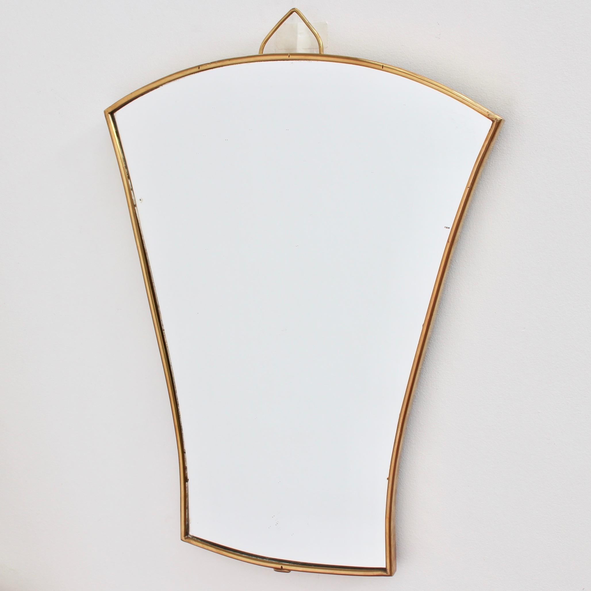 Midcentury Italian Fan-Shaped Wall Mirror with Brass Frame, circa 1950s, Small 4